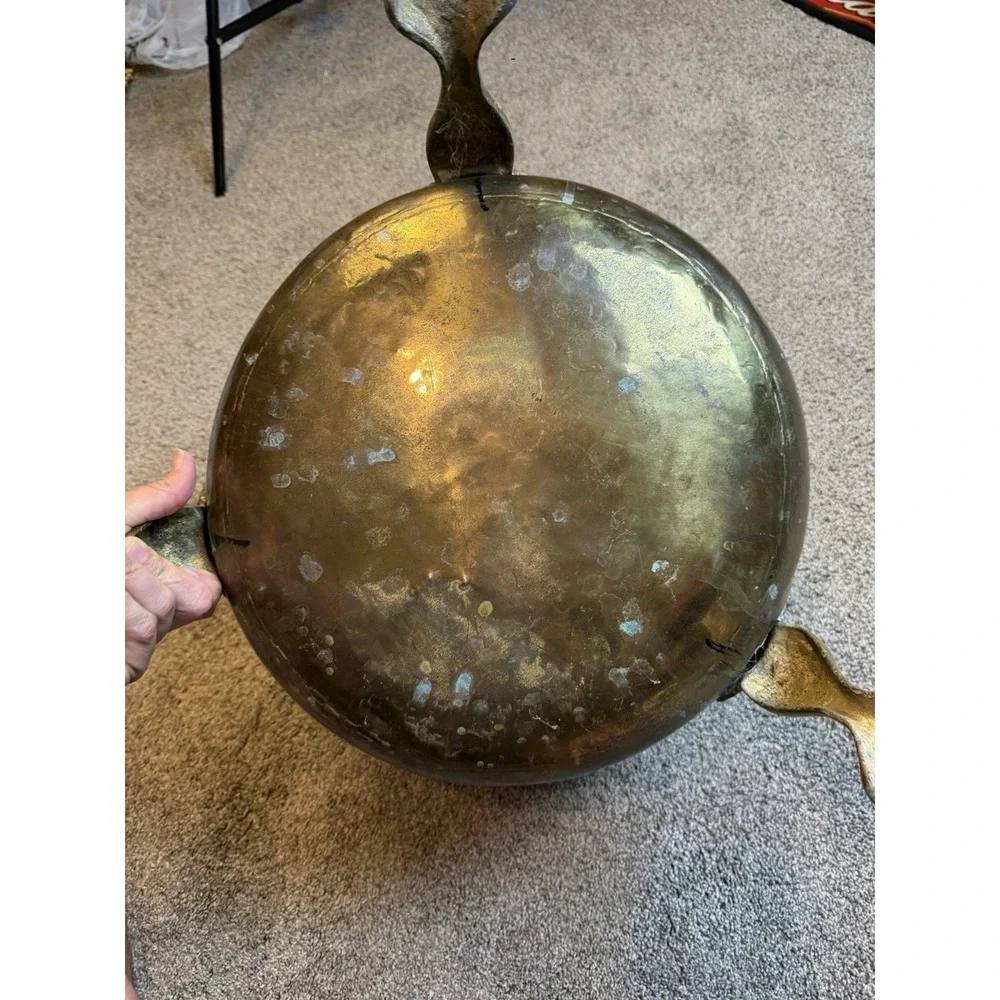Antique Hand-Made English Brass Lion Handle Footed Cachepot Planter Cauldron